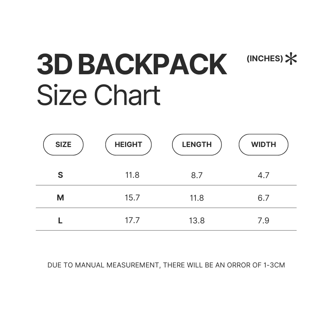 3D Backpack Size Chart - Alvin And The Chipmunks Shop