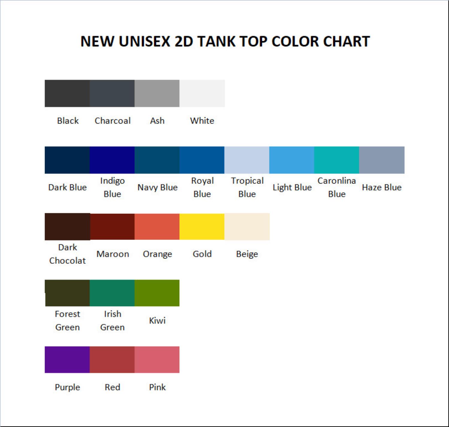 tank top color chart - Alvin And The Chipmunks Shop