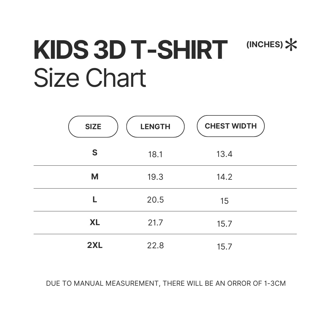 Kids 3D T shirt Size Chart - Alvin And The Chipmunks Shop