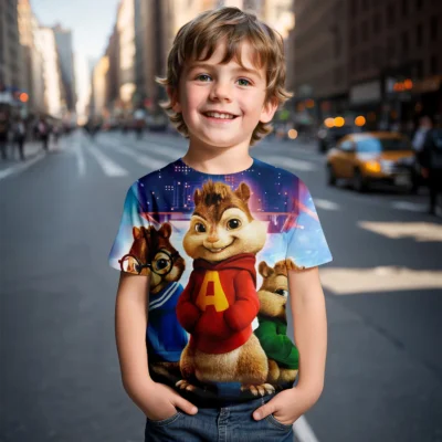 Short-Sleeved 3D Cartoon Alvin And The Chipmunks Printed Boys Girls Tops T-Shirts